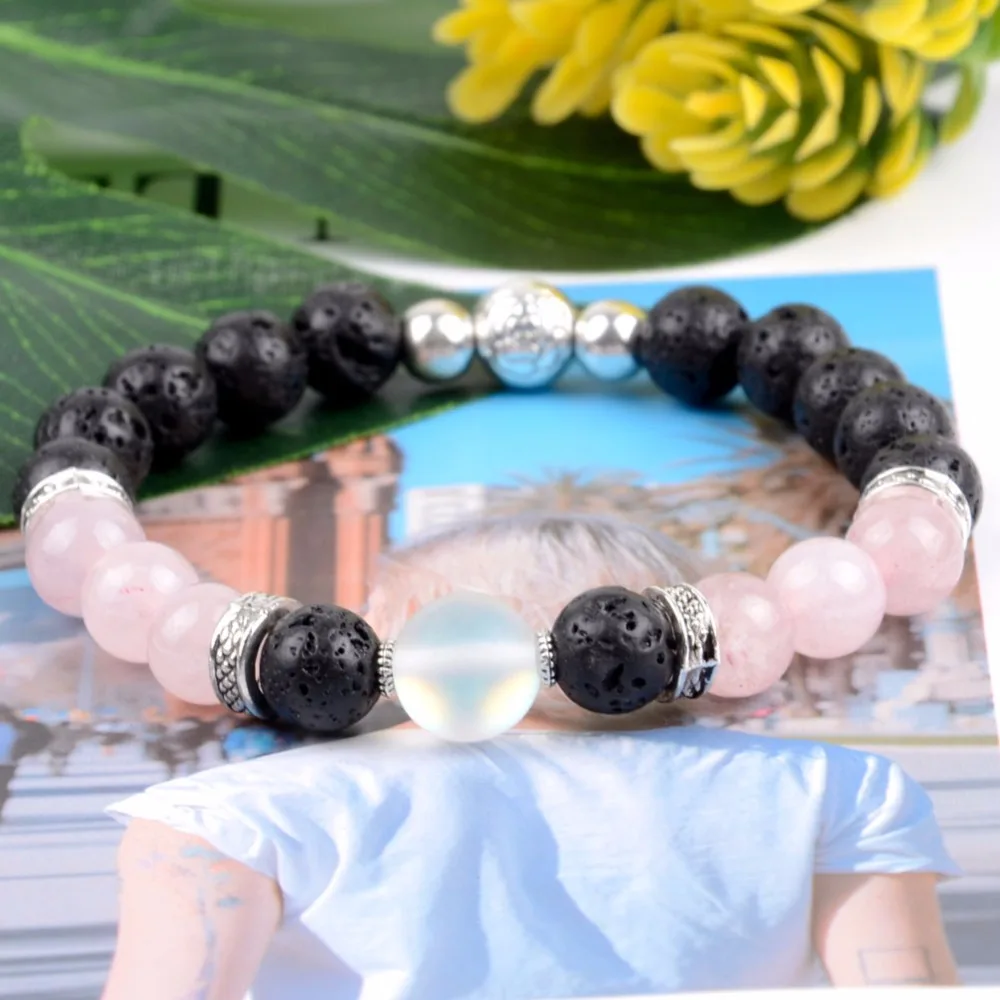 Drop Shipping Natural Stone Black Lava Rose Quartzs Beaded bracelets For Women Men Handmade Jewelry Gifts Fashion Jewelry