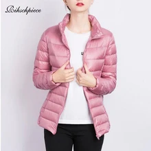 Rihschpiece осень плюс размер 3XL женское пуховое пальто ультра легкие пуховики Короткие Белые зимние пуховики RZF1496