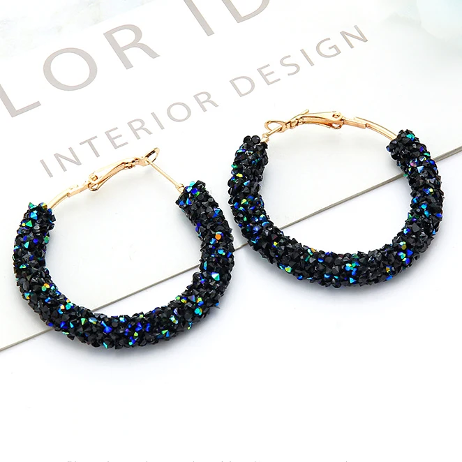 

Korean Charm Gold Drop Earrings for Women Lady Geometric Round Shiny Austrian Crystal Rhinestone Big Earring 2019 Jewelry