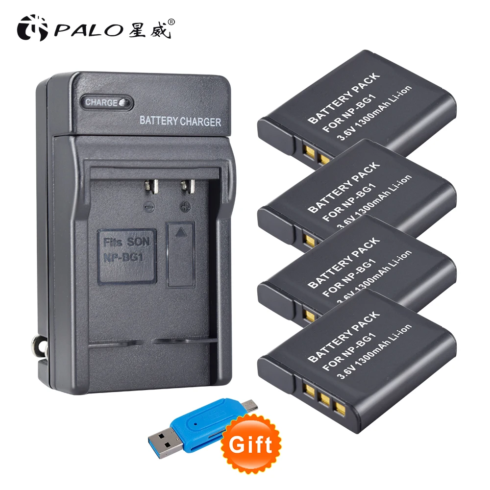 

4x 1300mAh NP-BG1 NP BG1 NPBG1 Battery + Charger for Sony DSC-H3 DSC-H7 DSC-H9 DSC-H10 DSC-H20 DSC-H50 DSC-H55 DSC-H70