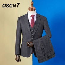 OSCN7 в полоску Костюмы Под заказ Для мужчин Slim Fit Свадебная вечеринка Для мужчин s индивидуальные костюм Мода 3 предмета Блейзер брюки жилет ZM-584