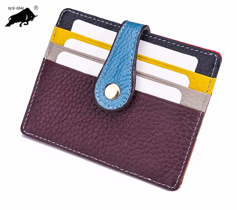 

ZYD-COOL Colorful Ultra-thin Card Holder Mini wallets small Cow Leather purse High Quality Card Case With 6 Slots Fashion Style