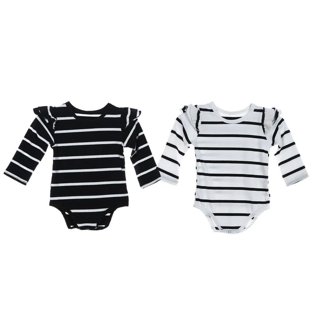 

Infant Baby Long sleeve Stripe Cotton Jumpsuit Flutter Ruffles Romper Newborn Girls Summer Fall White Jumpsuit