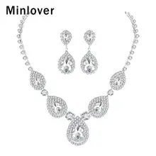 Minlover Свадебные Ювелирные наборы серебро/золото цвет стразы элегантный подарок на праздник ожерелье серьги для невесты ювелирные изделия MTL506