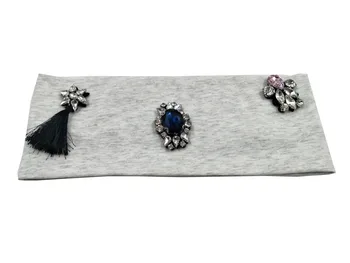 

P172119 Newest Pentagram rhinestone good stretch 100% cotton Tassel crystal plain headwear fashion solid head bands for women