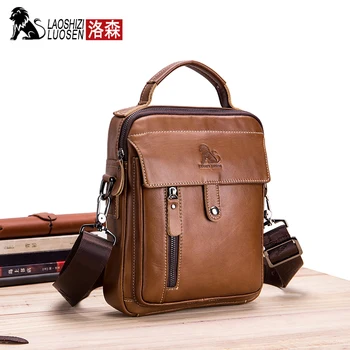 

LAOSHIZI LUOSEN man's Genuine Leather Bags Men Messenger Bags Male Small Flap Casual Leather Shoulder Crossbody Bags Handbags