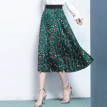 Лето модная Женская стильная зеленая плиссированная юбка с леопардовым принтом, Женская Повседневная шифоновая юбка с высокой талией 3xl 4xl