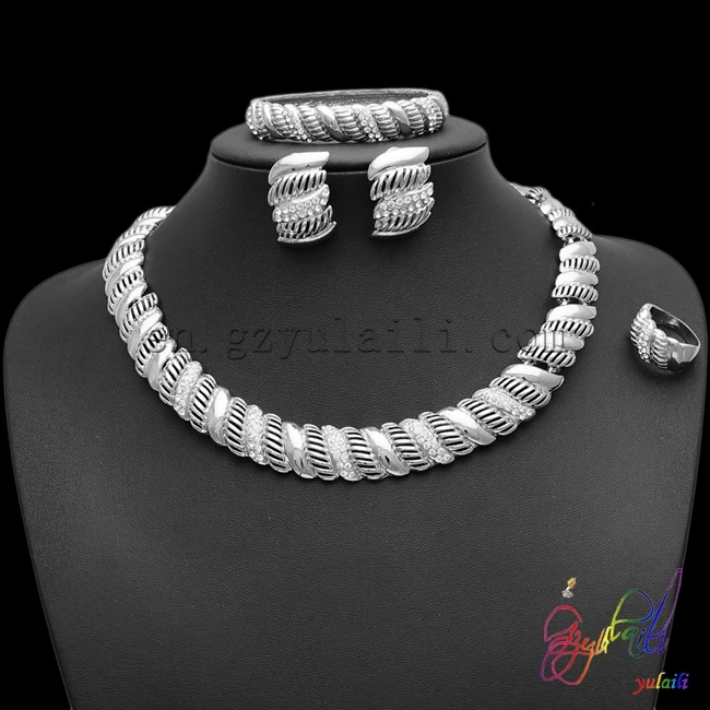 

Free Shipping YULAILI Ladies High End Costume Silver-Plating Alloy Four Pieces Jewelry Sets