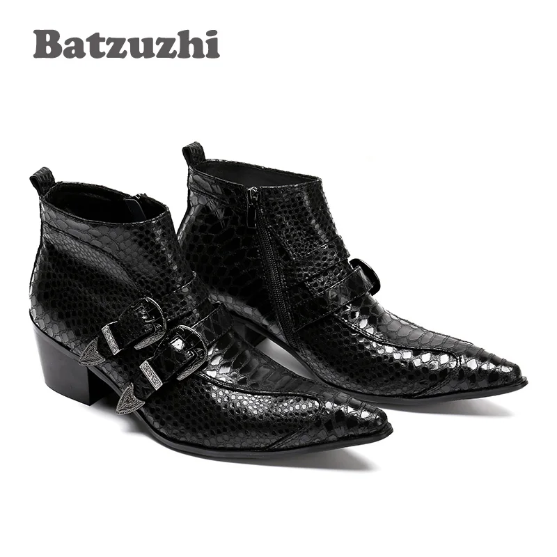Batzuzhi 100% Brand New Black Men Boots Pointed Toe Antumn Leather Ankle Boots Men Business Boots Formal bota masculina, EU38-46