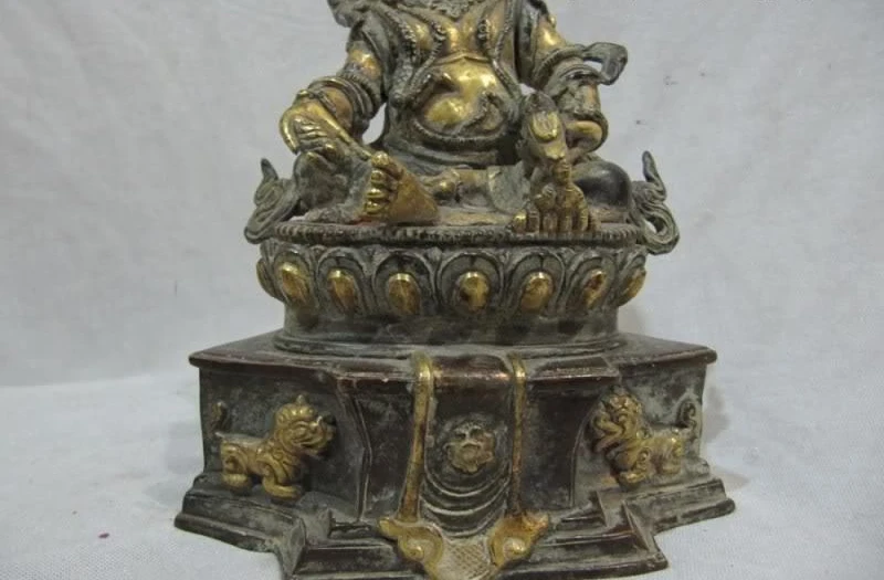 

8 Tibet temple 100% Bronze 24K Gild Black-Jambhala God of wealth Buddha Statue