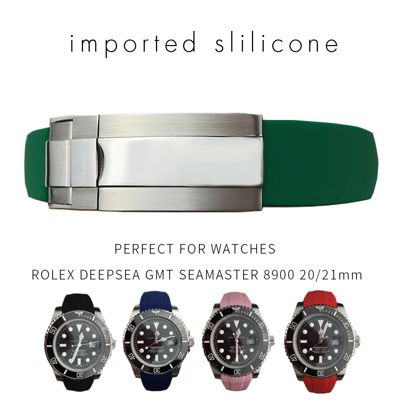 Ceny 20mm 21mm gumowy silikonowy pasek do zegarka połączenie klamra Watchband dla roli Daytona Submariner DEEPSEA GMT SEAMARSTER 8900 zegarek
