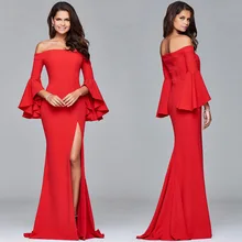 IASKY Модные осенние длинные платья длинные когда либо довольно для женщин Элегантный Красный лодка средства ухода за кожей Шеи