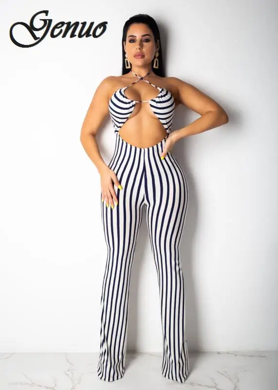 2019 Fashion Deep V One Piece Striped Women Overalls Waist Belted Wide Leg Office Sexy Bodysuit Bodycon Summer Elegant Jumpsuit 2019 Fashion Deep V One Piece Striped Women Overalls Waist Belted Wide Leg Office Sexy Bodysuit Bodycon Summer Elegant Jumpsuit