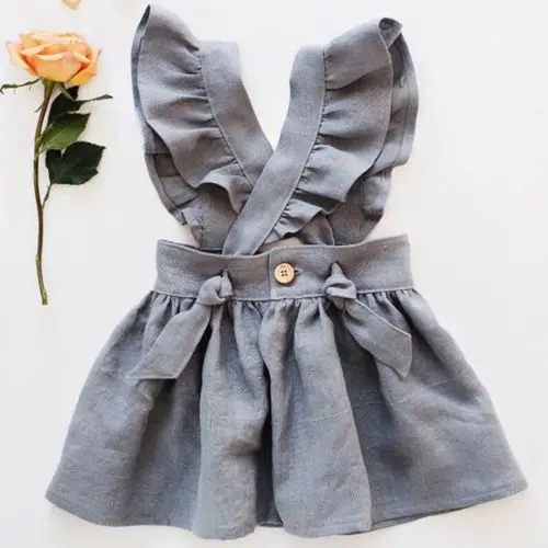 US Kid Baby Girl Cross Strap Dress Party Dress Fuffel Sleeve Solid Dress Clothes US Kid Baby Girl Cross Strap Dress Party Dress Fuffel Sleeve Solid Dress Clothes