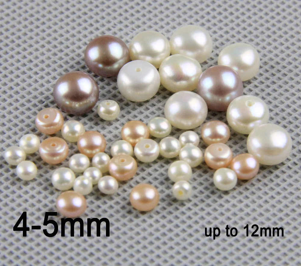 

4-5mm loose pearl beads,white,pink,purple,natural freshwater button pearls,diy jewelry material, 0.9mm half drilled,small size