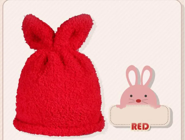 Детская зимняя шапка с заячьими ушками, вязаные шапки для новорожденных, шапка в стиле кролика для маленьких девочек и мальчиков, реквизит для фотосессии - Цвет: red