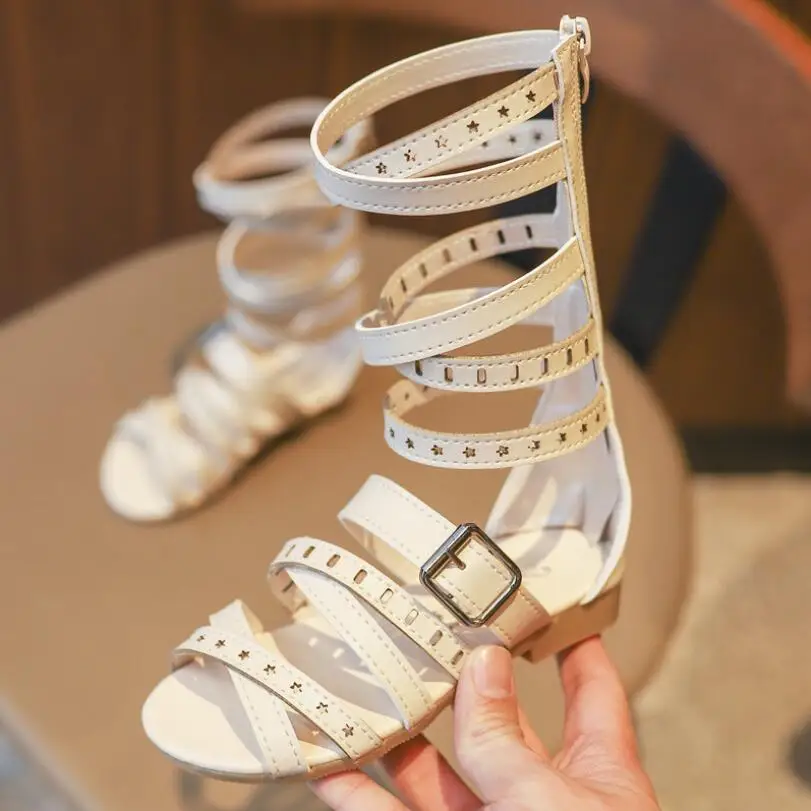 

Roma Style Girls Sandals Summer Non-slip Open Toe Beach Girls Shoes Cross Strap Zip Kids Sandals Girl Baby Shoes 3 Colors