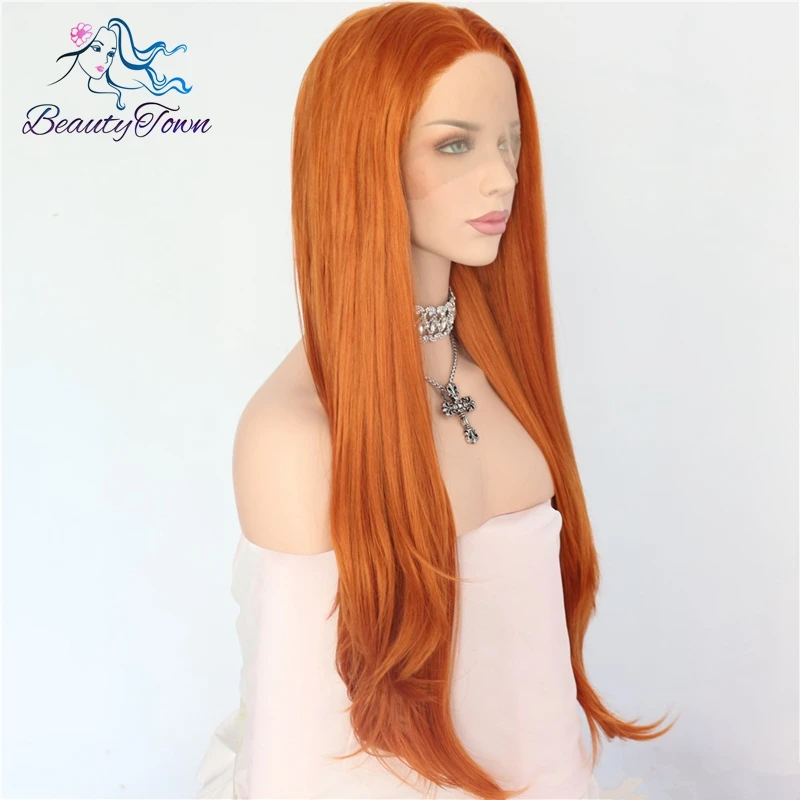 BeautyTown ручная вязка оранжевый слоистых натуральных волос Волнистые Стиль термостойкие синтетические передние кружева Косплей и вечерние парик для женщин