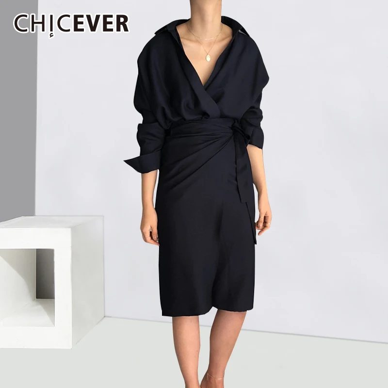 CHICEVER Bow Bandage Dresses For Women V Neck Long Sleeve High Waist Women's Dress Female Elegant Fashion Clothing New 2018