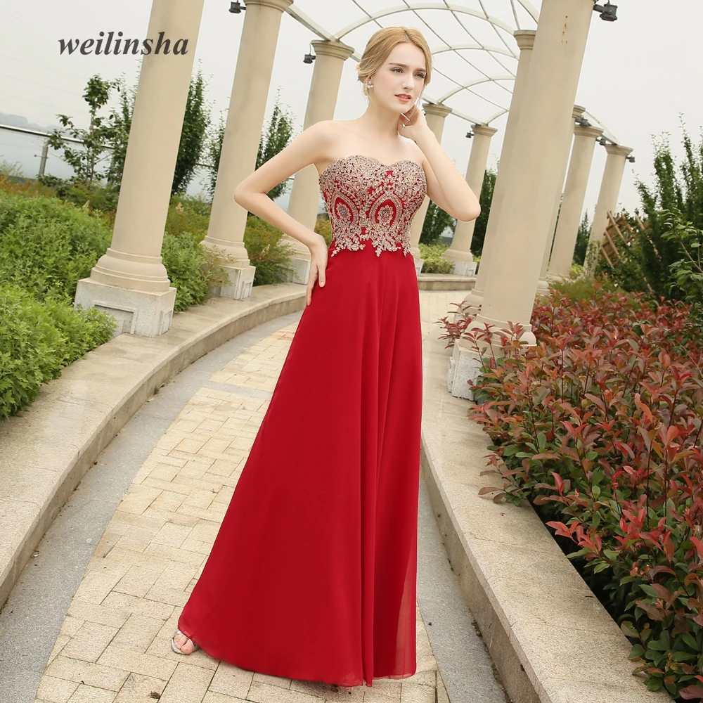 weilinsha Stock Clearance Long Chiffon Evening Dress Black with Gold