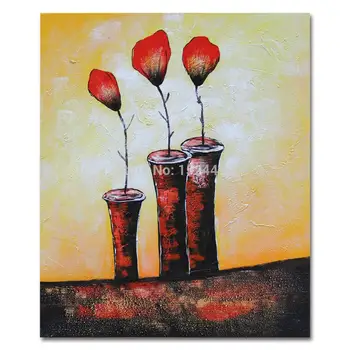 

Arthyx Hand Painted Red Flowers Modern Abstract Oil Painting On Canvas Wall Art Picture For Living Room Home Decoration No Frame