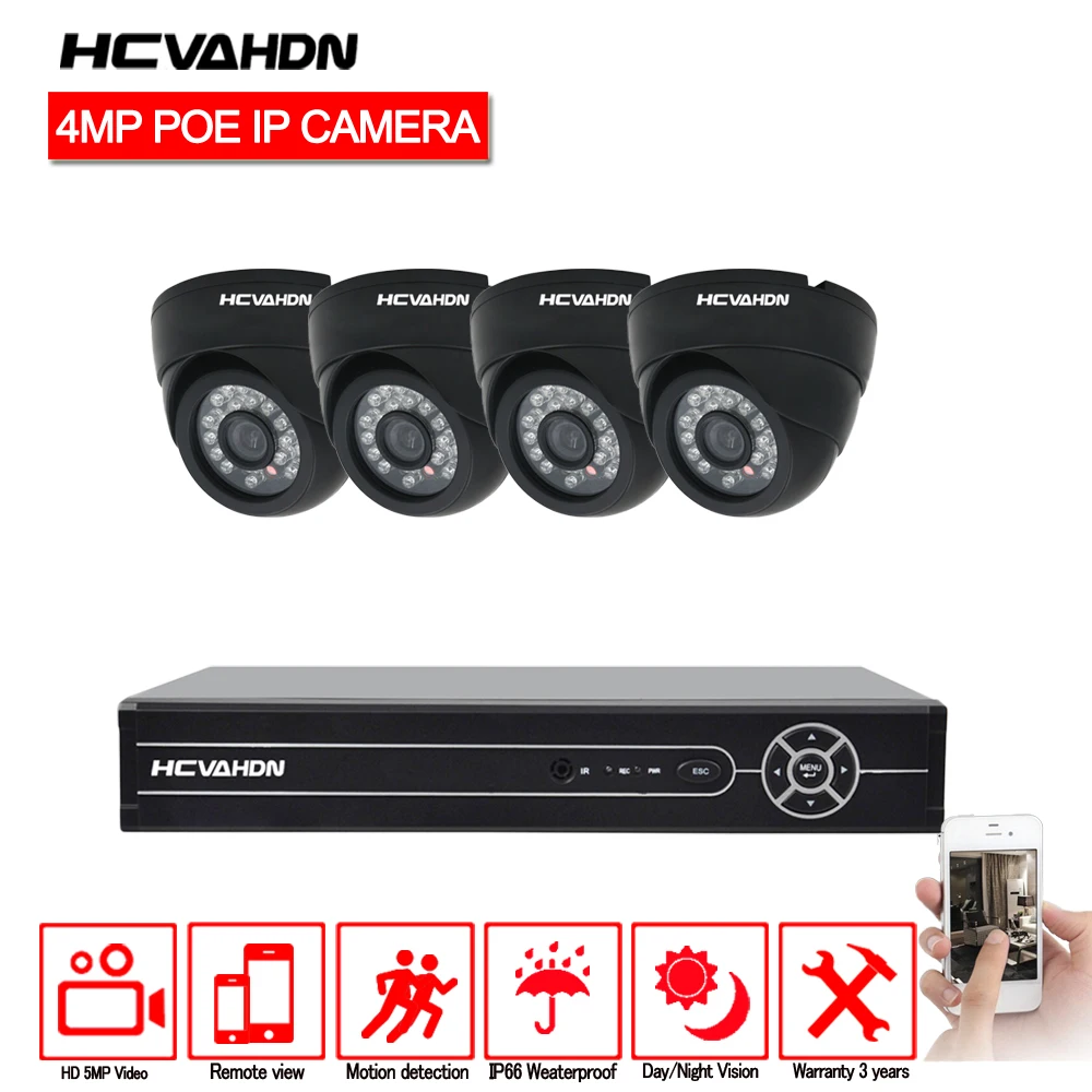 

HCVAHDN Plug and Play 5.0MP HD 4CH POE NVR 24 IR Day Night indoor Outdoor Waterproof Security POE IP Dome Cameras CCTV System
