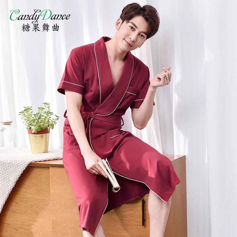 Buy Men's robes summer bathrobe 100 cotton short