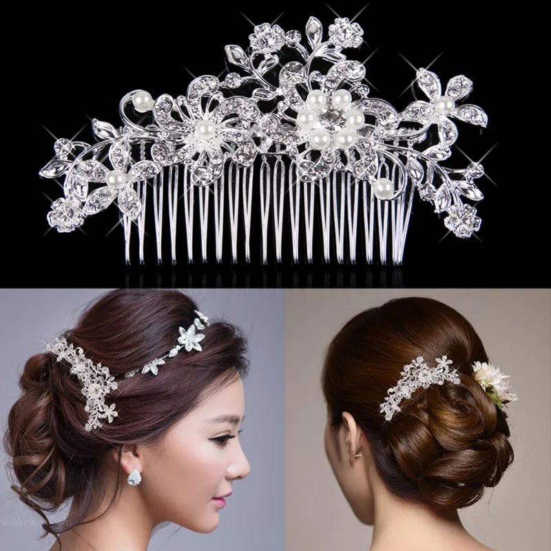 TREAZY модные цветочные свадебные аксессуары для волос сверкающий жемчуг кристалл невесты гребешок для волос в виде тиары женские свадебные украшения для волос