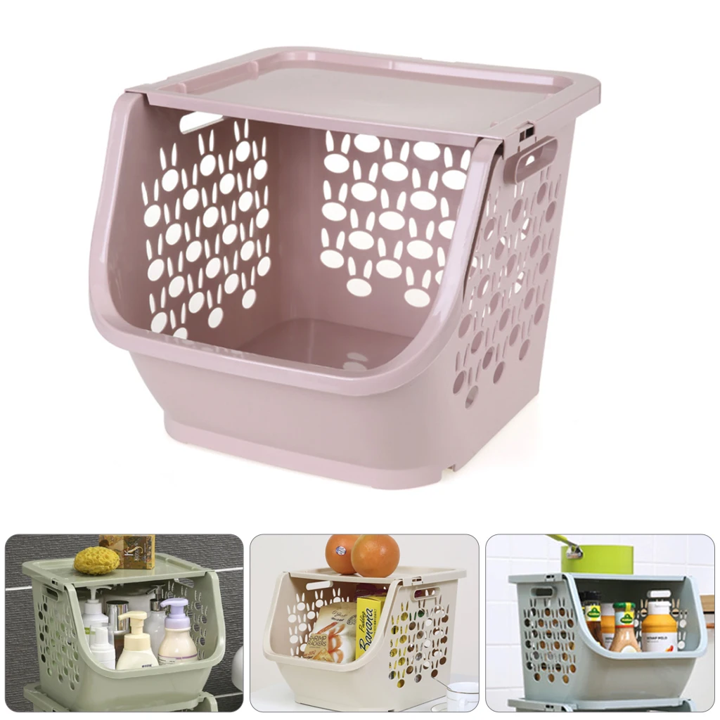 

2019 New Kitchen Storage Basket Plastic Multi-functional Hollow Vegetables Fruit Racks with Cover Storage Basket for Organizers