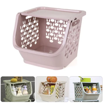 

2019 New Kitchen Storage Basket Plastic Multi-functional Hollow Vegetables Fruit Racks with Cover Storage Basket for Organizers