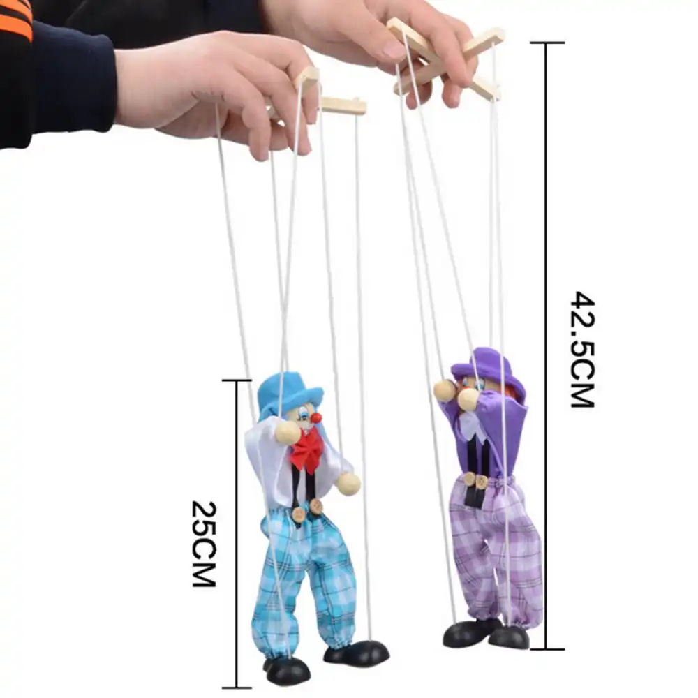 Colorful Funny Wooden Pull String Puppet Toy Clown Handcraft