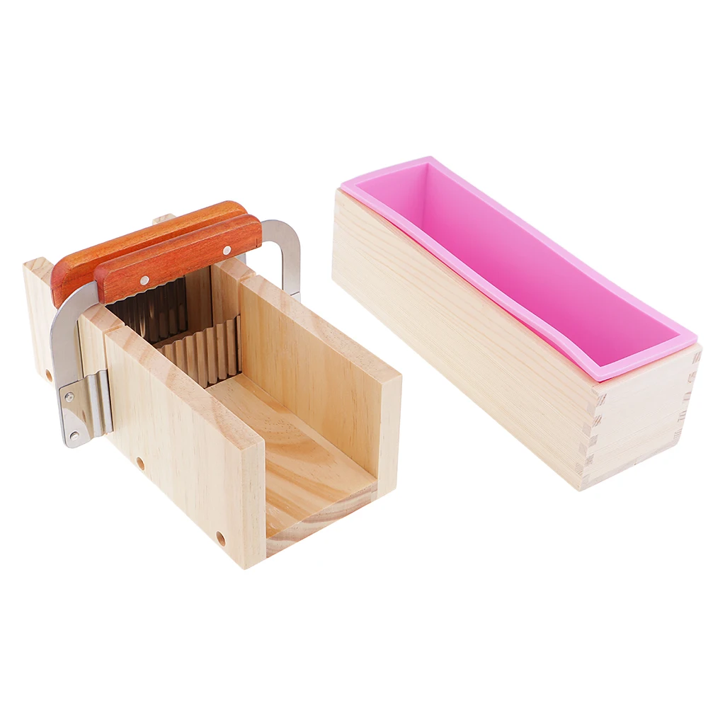 Soap Making Tool Kit Clear 1kg Melt and Pour Soap Base + Silicone Mold Adjustable Wooden Loaf Cutter Box Soap Loaf Cutter Slicer