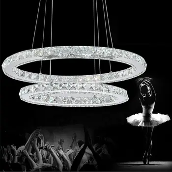 

luminaire suspendu Diamond Ring LED Crystal Pendant Light Modern LED Circles Hanging Lamp Foyer Dining Room Home Decoration