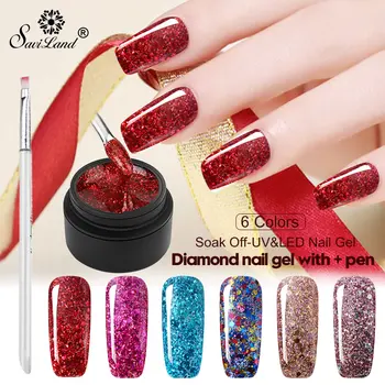 

Saviland Diamond Gel Nail Kits Super Shining UV Gel Nail Polish Diamond Glitter Sequins Platinum Nail Polish Hybrid Varnishes