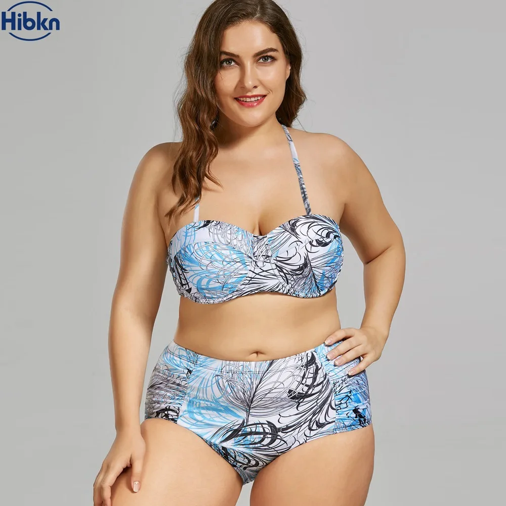 

Push up bikini set plus size high waist swimsuit large sizes halter swiwmear plus size trikini print swimwear female
