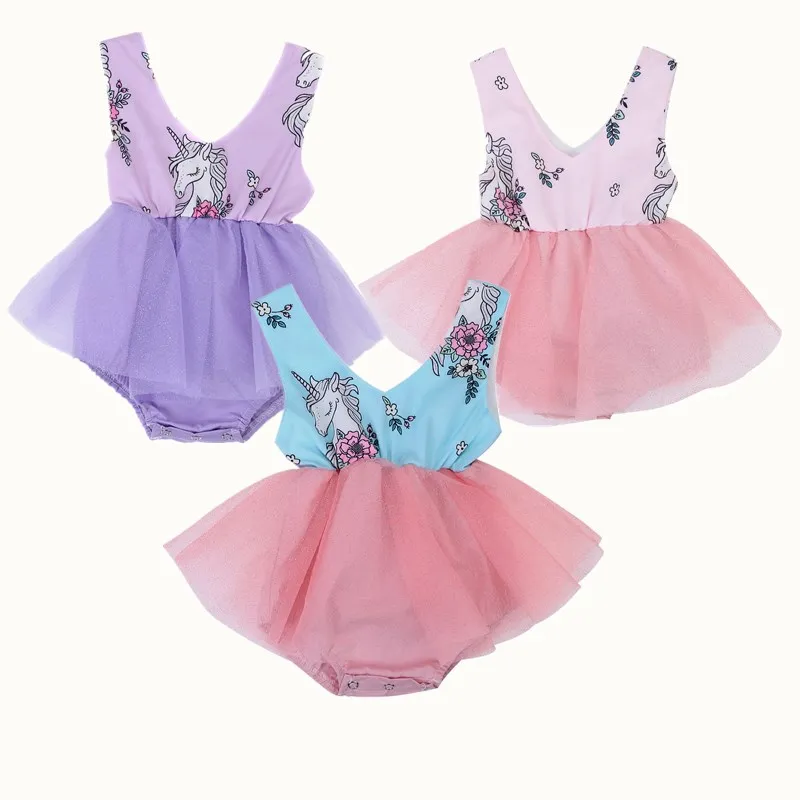 

Cute Toddler Baby Girl Cartoon Horse Print Lace Tulle Tutu Romper Kids Fancy Princess Wedding Sleeveless Summer Rompers Clothes