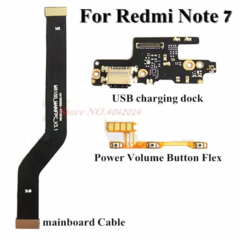 usb зарядный порт питания гибкий кабель для Xiaomi Redmi Note 7 кнопки включения и выключения громкости материнская плата Соединительный кабель лента