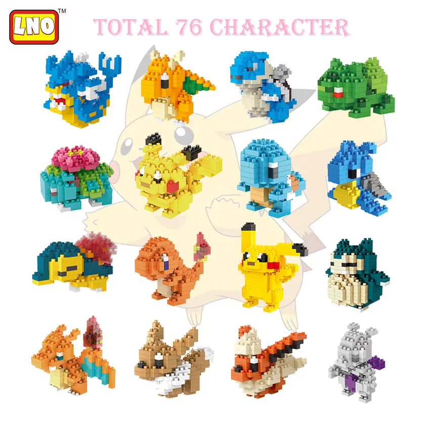 

76 Styles Plastic Building Blocks Toy Anime Pokeball Pikachu Figures Nanoblock Kids Adult Bricks Blocks Pocket Toys For Children