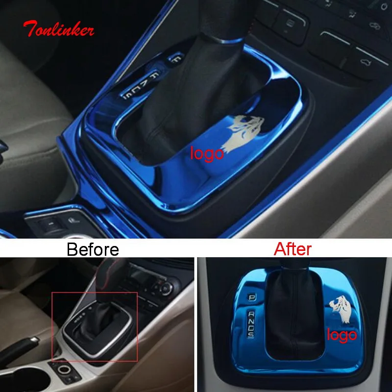 

Tonlinker Interior Gear Position Panel Cover Case Stickers for FORD KUGA 2013-16 Car styling 1 PCS Stainless Steel Cover sticker