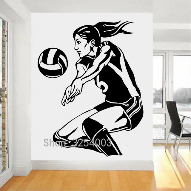 Us 6 9 16 Off Sport Girl Wall Stickers Teen Girls Bedroom Volleyball Player Beach Woman Vinyl Wall Decal Removable Female Art Home Decor S389 In
