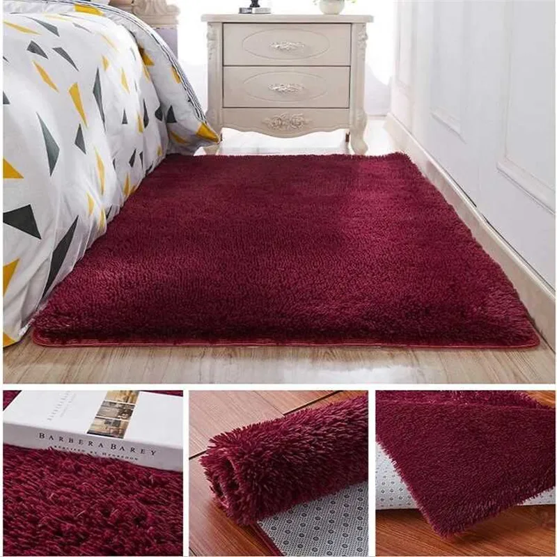 Утолщенный моющийся Шелковый ворс нескользящий ковер журнальный столик для гостиной одеяло прикроватный коврик для спальни коврики для йоги сплошной цвет плюш