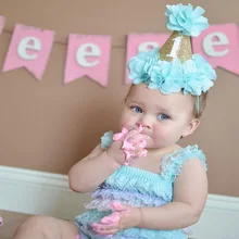 Cute Princess Birthday Glitter Crown Flower Headband For Girls Kid Dance Party Gold Hat Elastic Hair Band Accessories