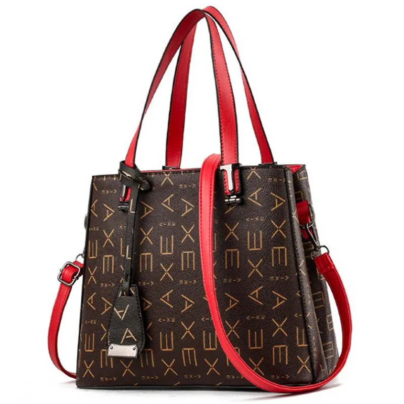 

European And American Luxury Fashion High Quality Large Capacity Casual Totes Vintage Letter Women Leather Handbags Shoulder Bag