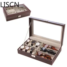LISCN 8 сетки+ 3 смешанные сетки PU кожаные коробки для часов хранения Органайзер коробка роскошные украшения, кольцо Витрина Чехол для часов черный