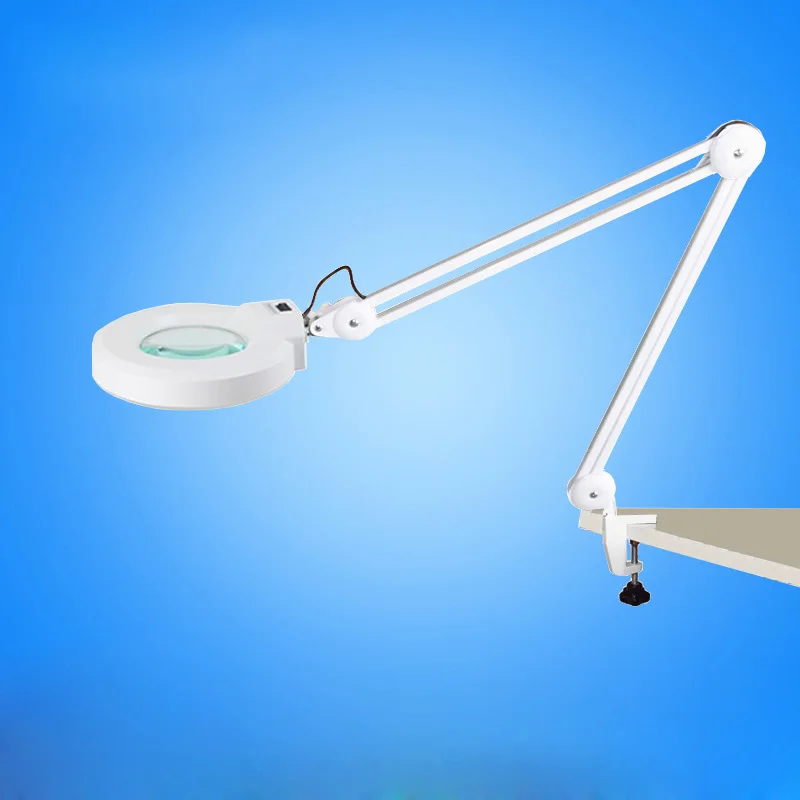 

220V 15X Large Clip-on Magnifying Glass Lamp Magnifier with White Optical Glass Folding Stand for PCB Precision Parts Inspection