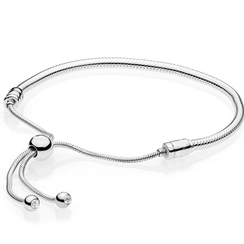 

925 Sterling Silver Bracelet Moments Sliding Clasp Adjust Pandora Bracelet Bangle Fit Women Bead Charm Diy Europe Jewelry