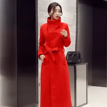 Новое однотонное однобортное шерстяное пальто тонкий кружевной жакет большой размер-длинный