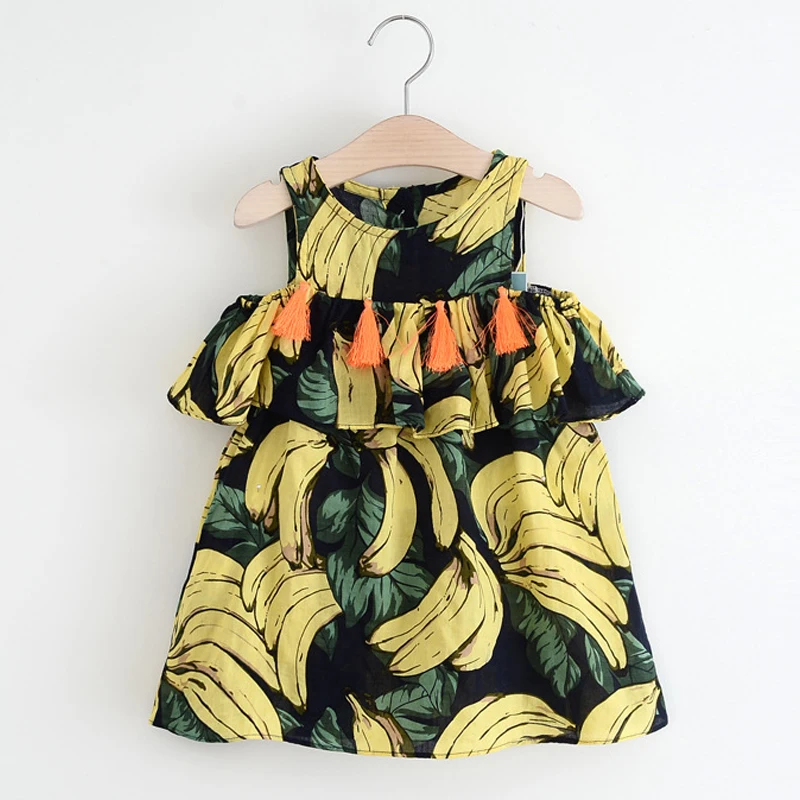 LOVE DD& MM/Одежда для девочек; платья; Новинка г.; летнее модное платье без бретелек с бахромой и принтом банана для девочек - Цвет: Синий
