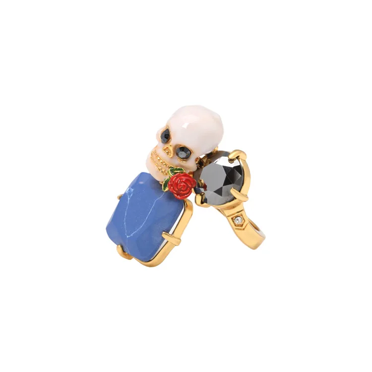 

Fashion European and American Skull Prong Resin Square Stone Hand Painted Enamel Opening Adjustable Ring For Women Party Rings