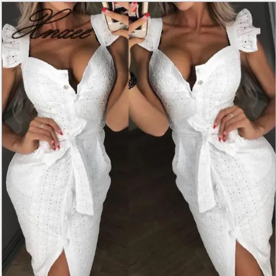 

2019 ladies summer square embroidered slim sexy hip dress